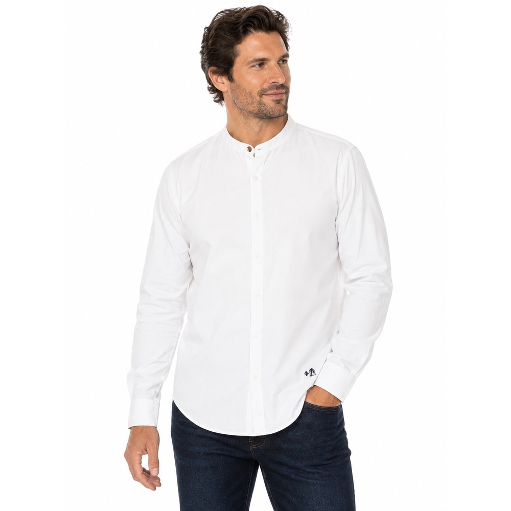 J. Peterman Mens White 100% Cotton Band Collar Long Sleeve Shirt Size M Portugal